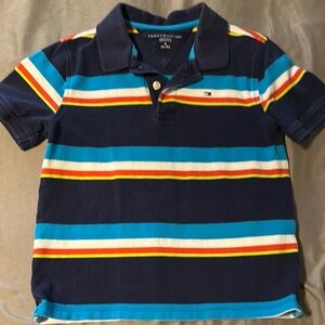 Tommy Hilfiger Striped Polo Shirt Navy Blue Casual Knit